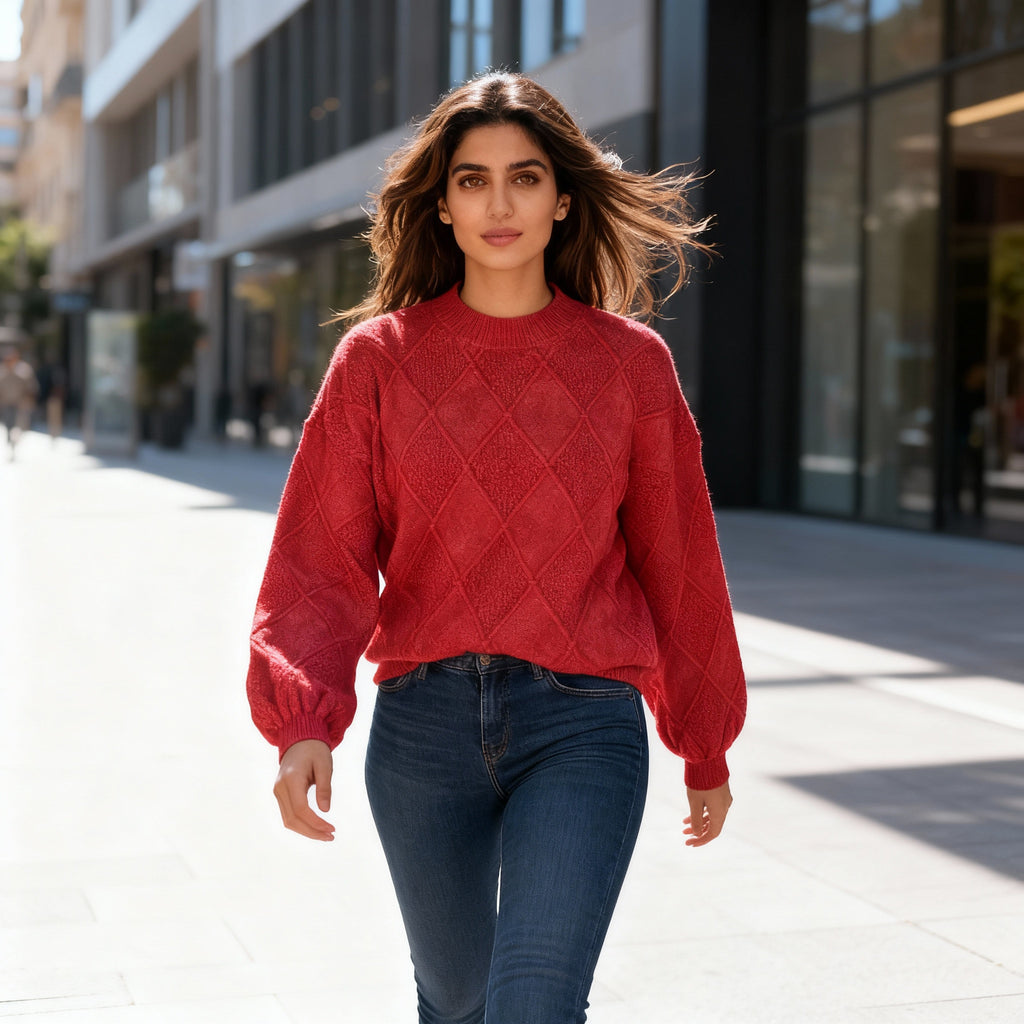 Red Diamond Knit Sweater – Sweater for Women