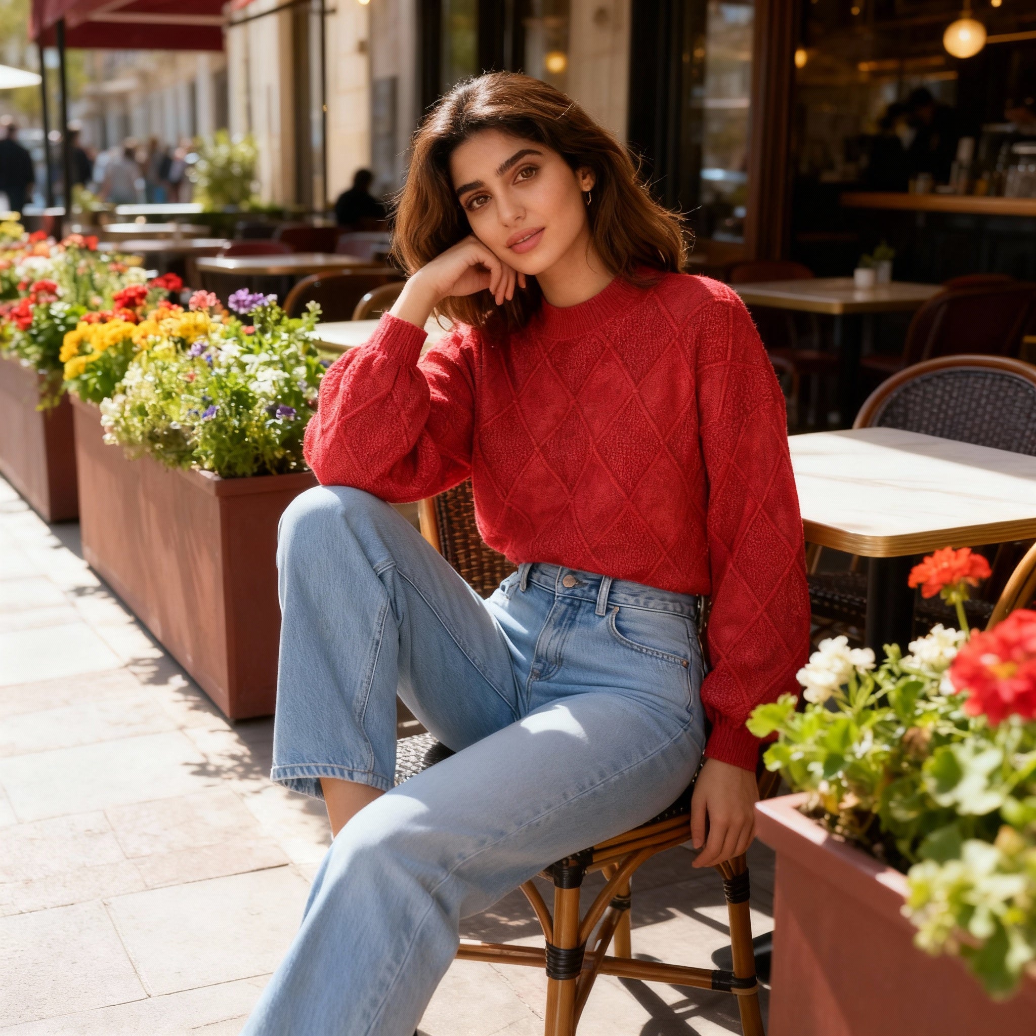 Red Diamond Knit Sweater – Sweater for Women