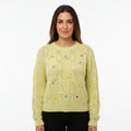 Pastel Yellow Floral Embroidered Knit Sweater – Soft Lightweight Crochet Pullover