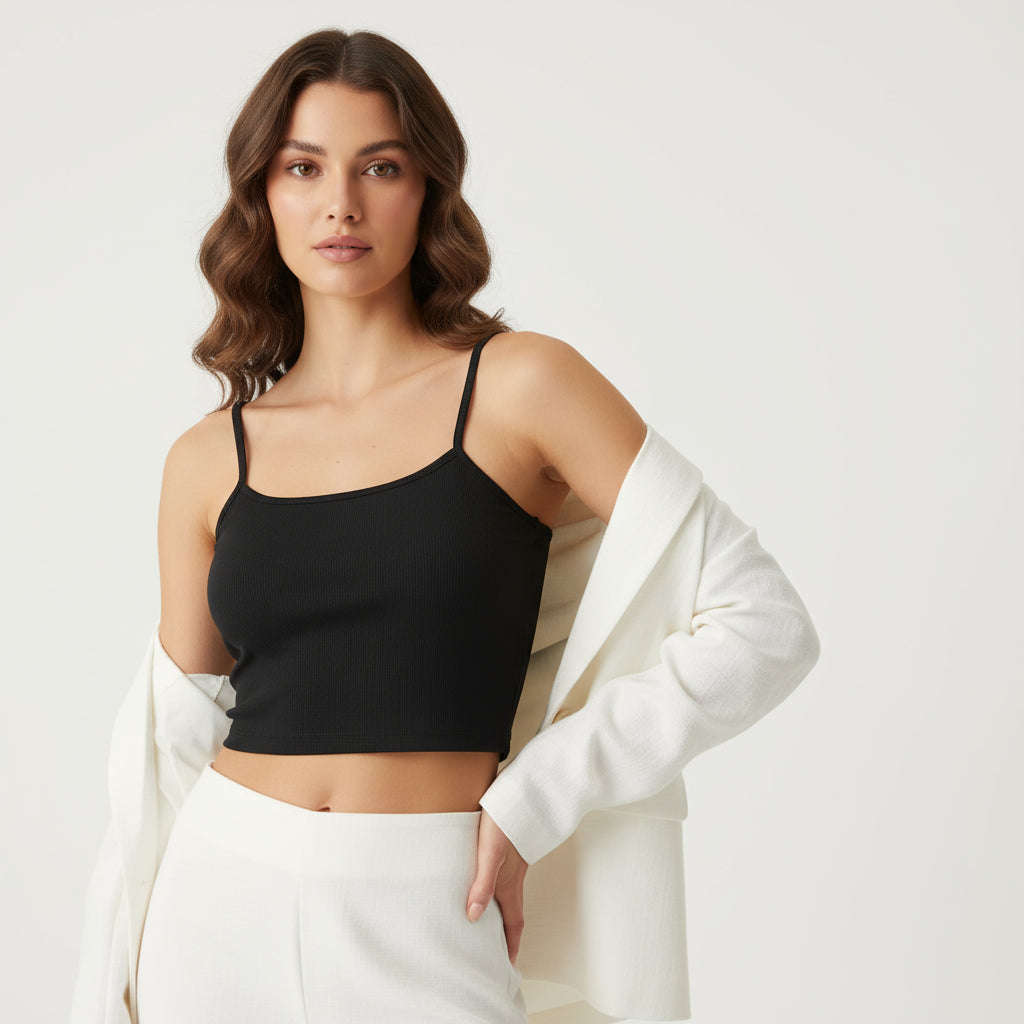 Black Ribbed Cropped Tank Top – Minimal Essential