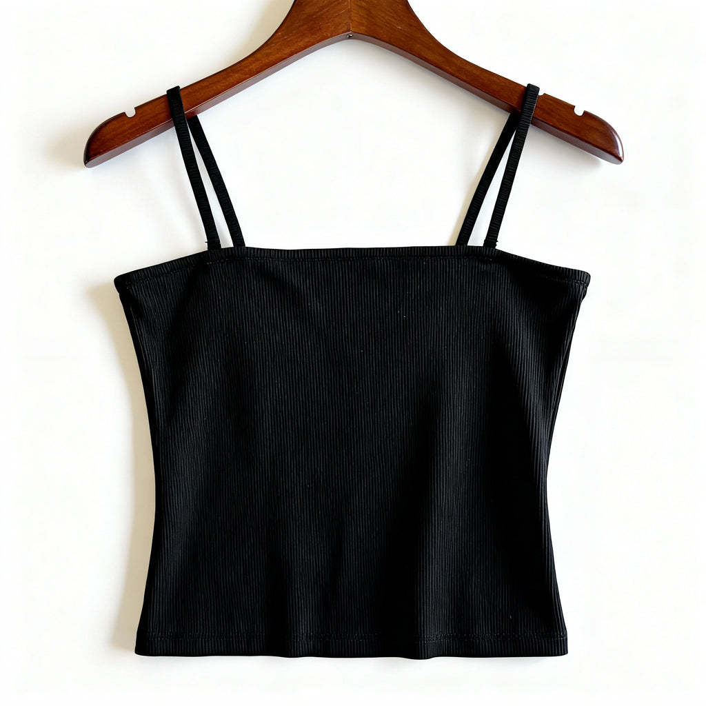 Black Ribbed Cropped Tank Top – Minimal Essential