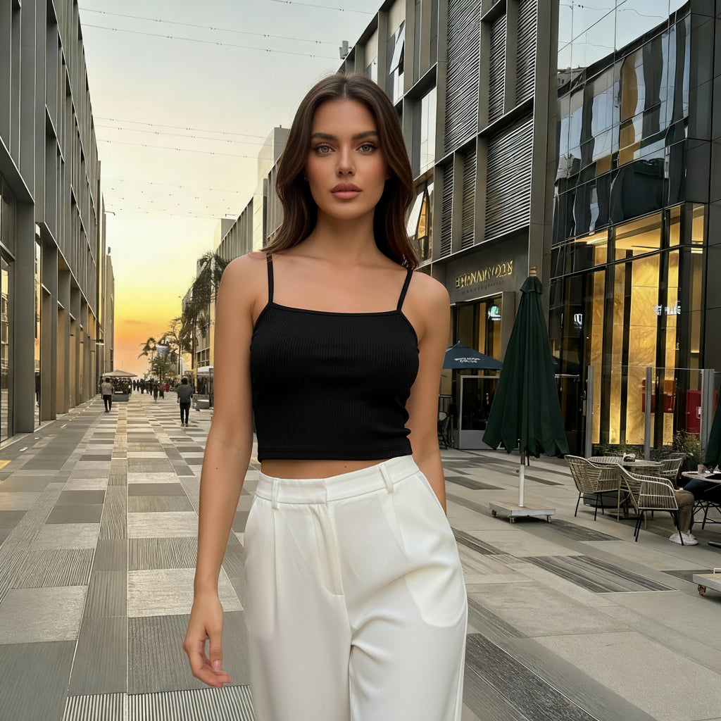 Black Ribbed Cropped Tank Top – Minimal Essential