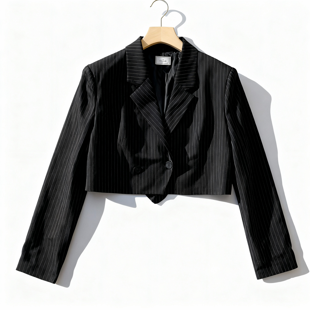 Cropped Black Pinstripe Blazer
