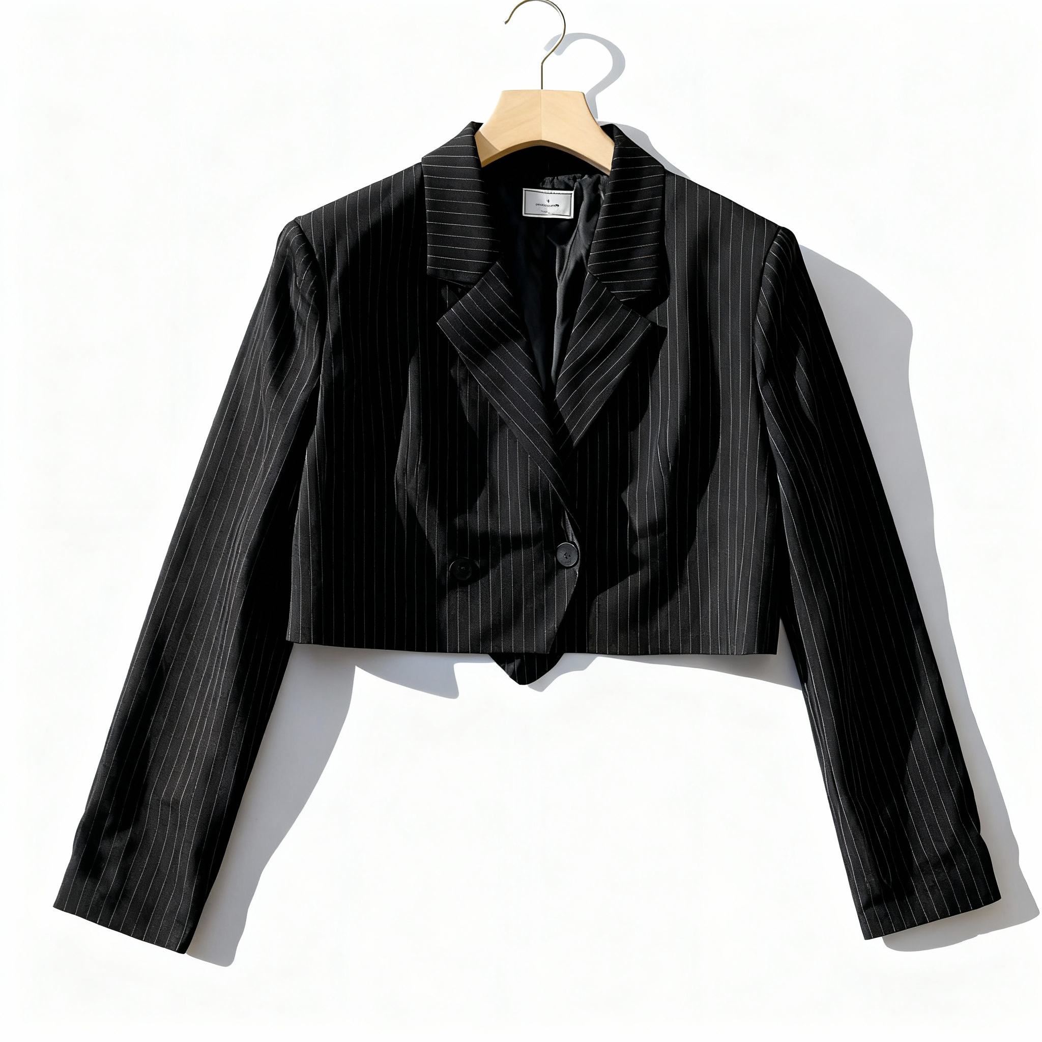 Cropped Black Pinstripe Blazer