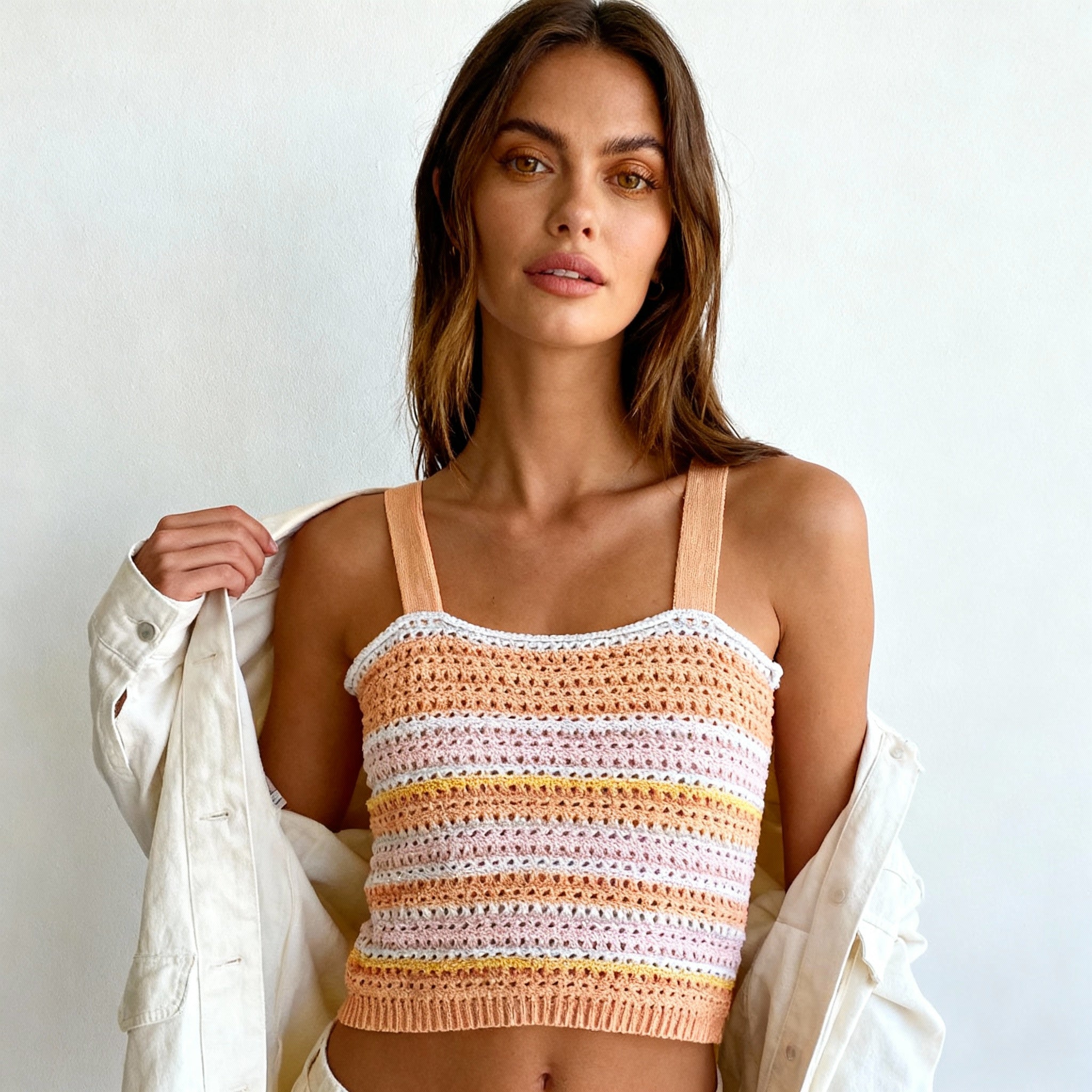 Multicolor Crochet Cropped Tank Top – Summer Stripes