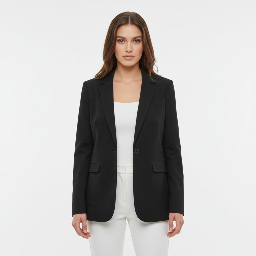 Black Classic Tailored One-Button Blazer