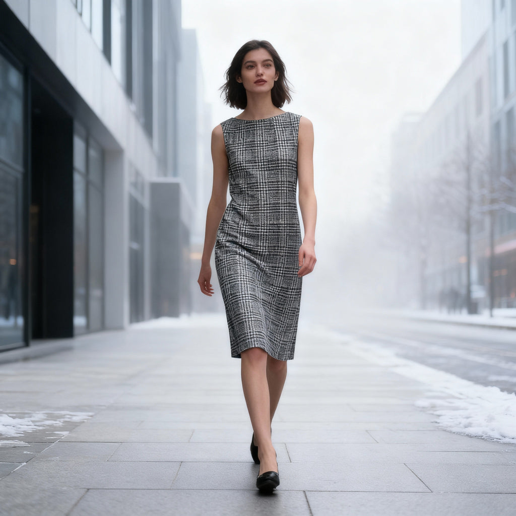 Classic Sleeveless Tweed Pencil Dress