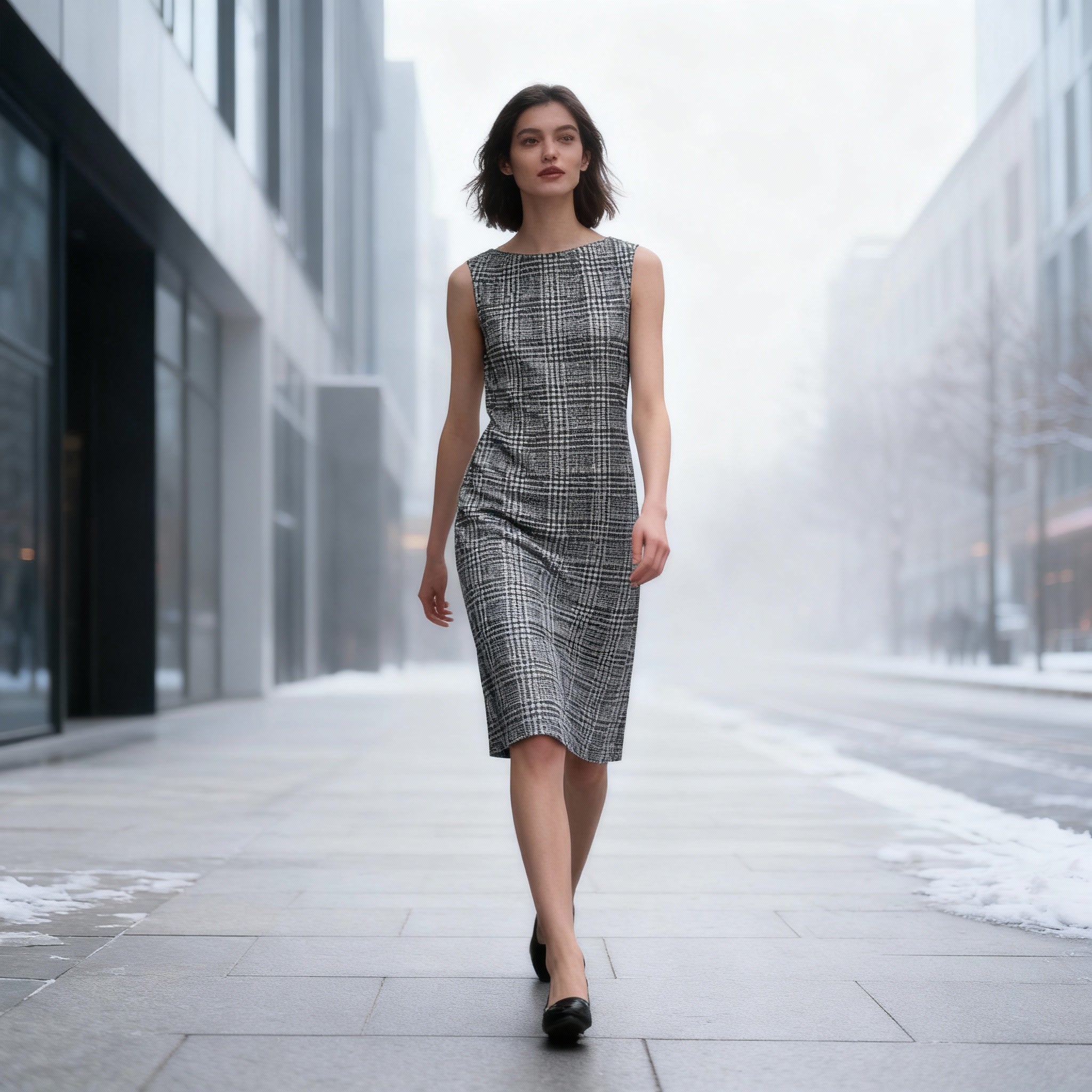 Classic Sleeveless Tweed Pencil Dress