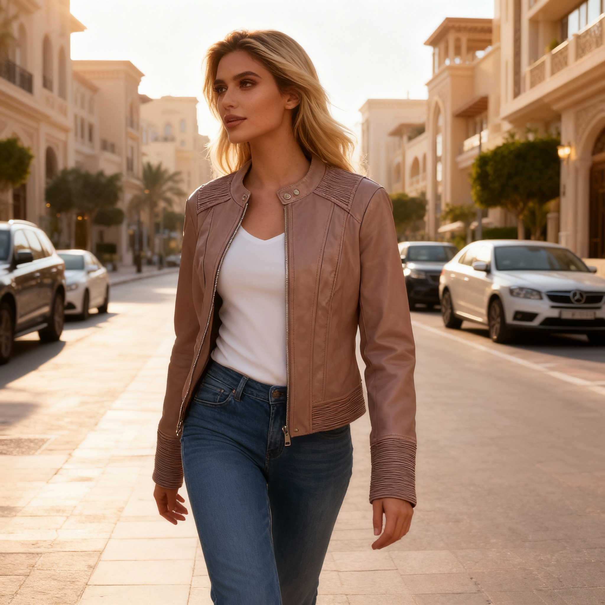 Rose Mauve Moto Leather Jacket