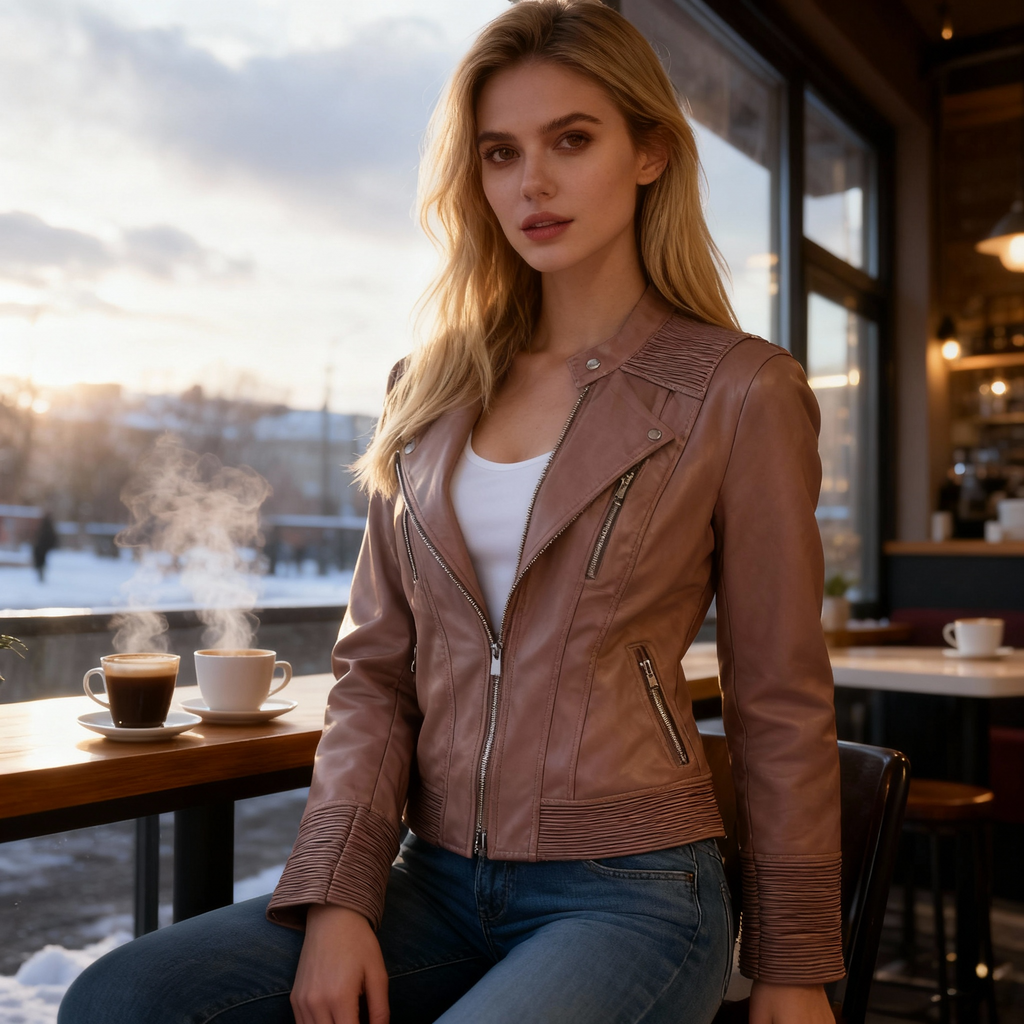 Rose Mauve Moto Leather Jacket