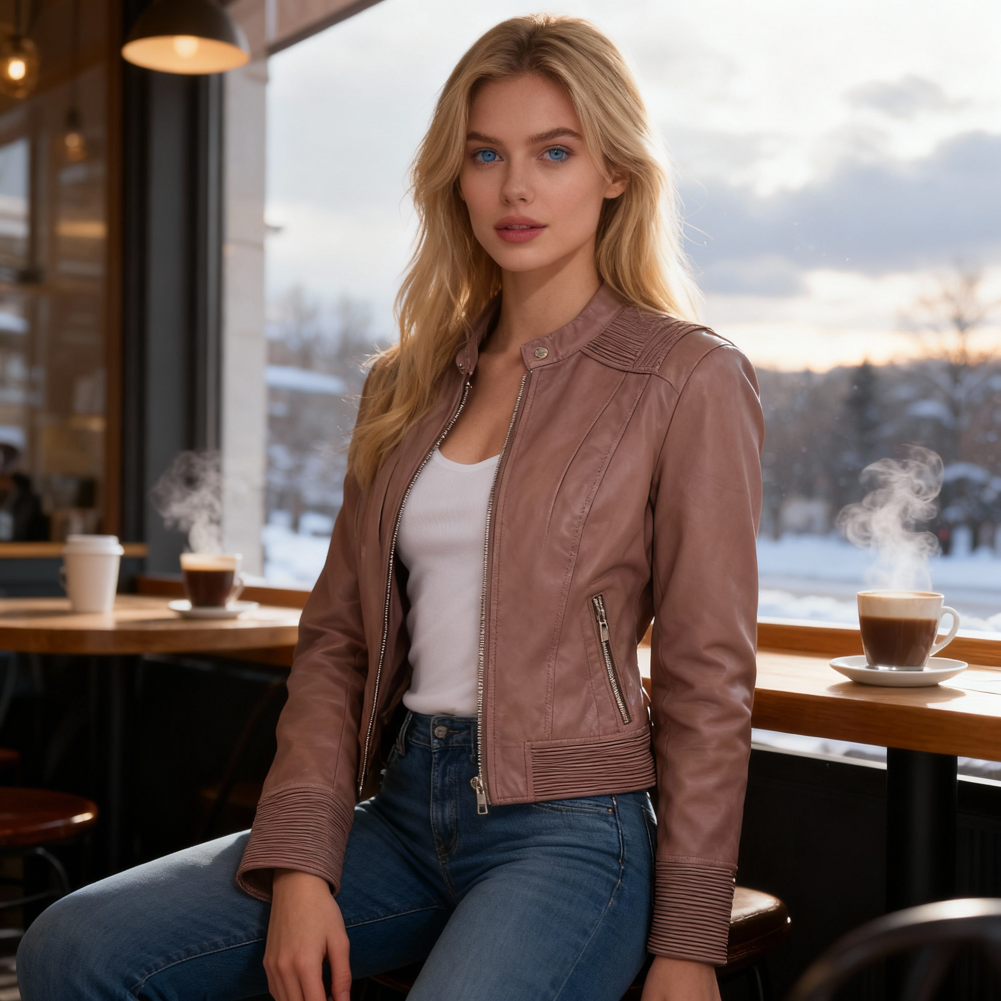 Rose Mauve Moto Leather Jacket
