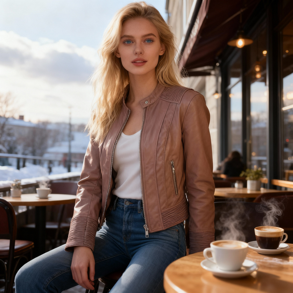 Rose Mauve Moto Leather Jacket
