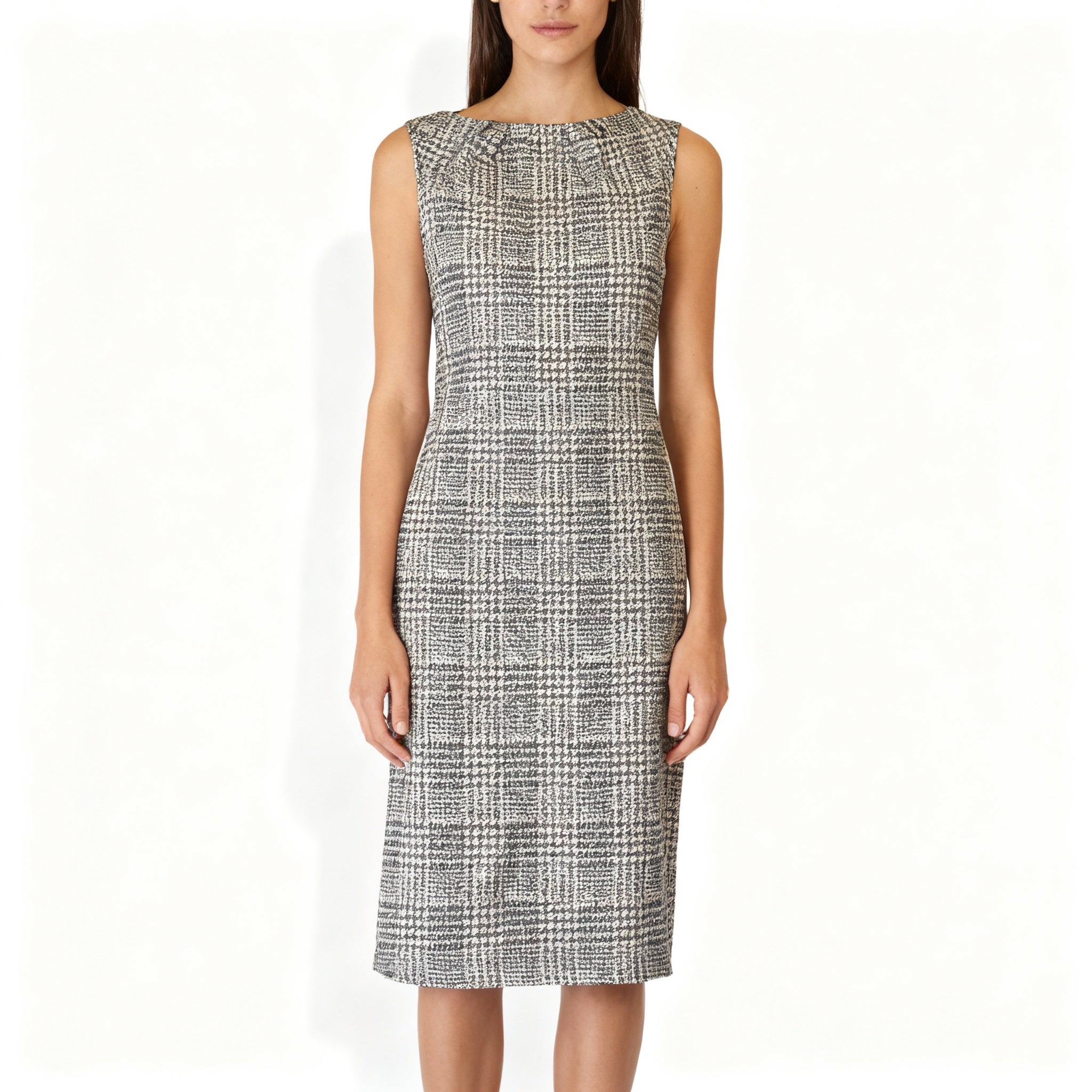 Classic Sleeveless Tweed Pencil Dress