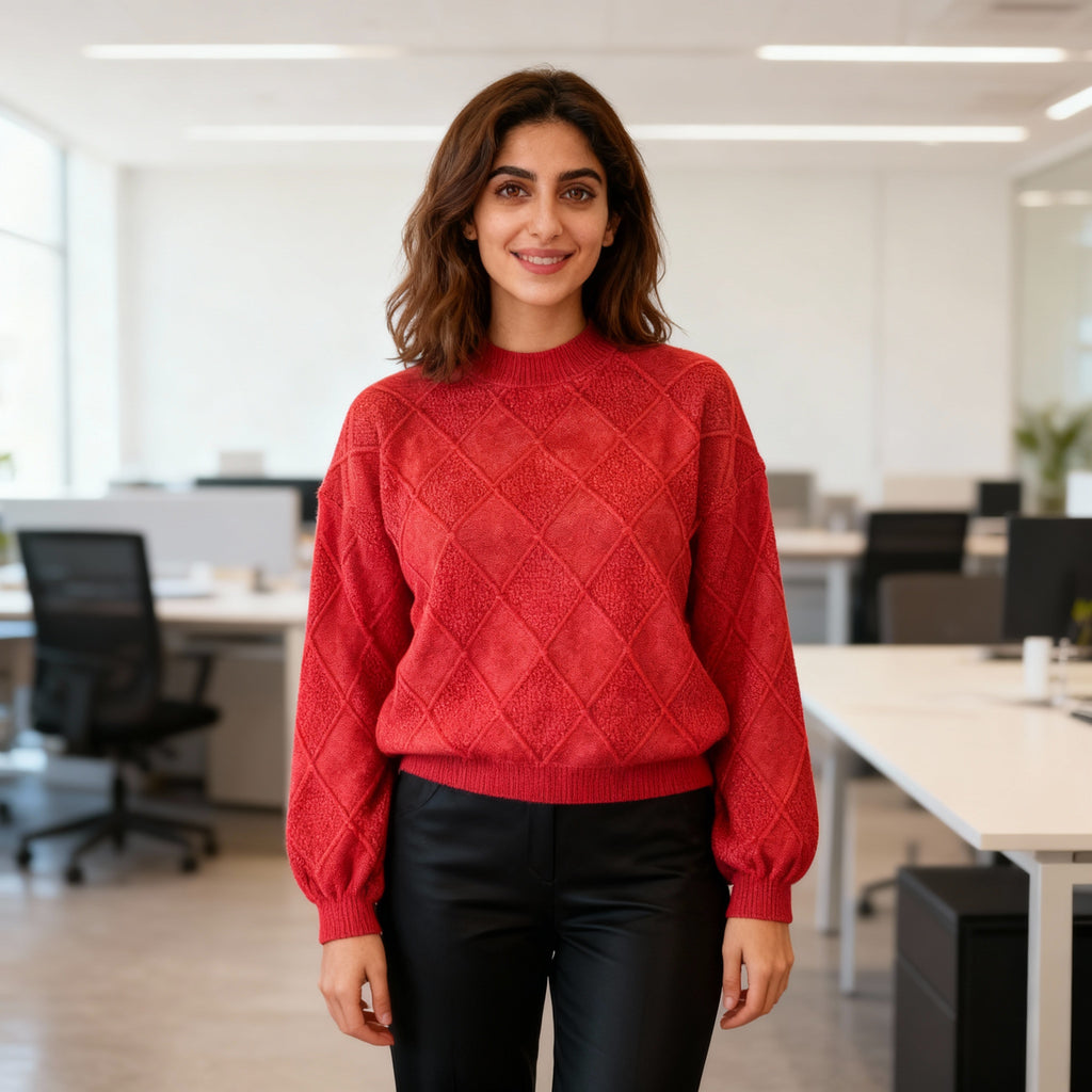 Red Diamond Knit Sweater – Sweater for Women