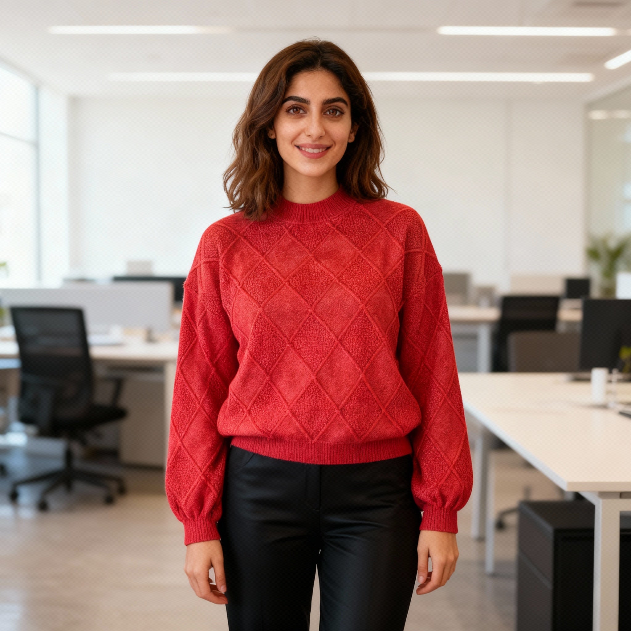 Red Diamond Knit Sweater – Sweater for Women