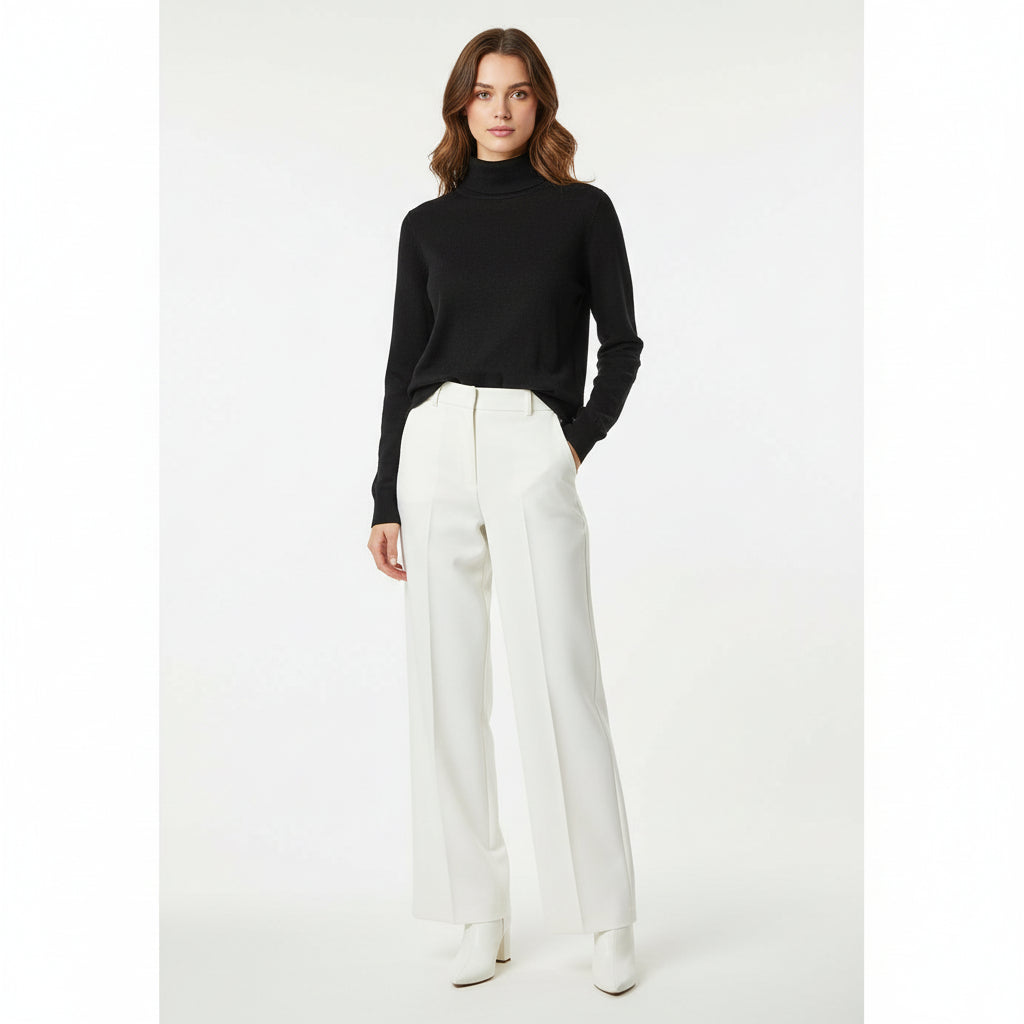 Black Ribbed High-Neck Knit Top – Slim Fit Long Sleeve