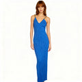 Royal Blue Maxi Ribbed Dress with Gold Chain Straps