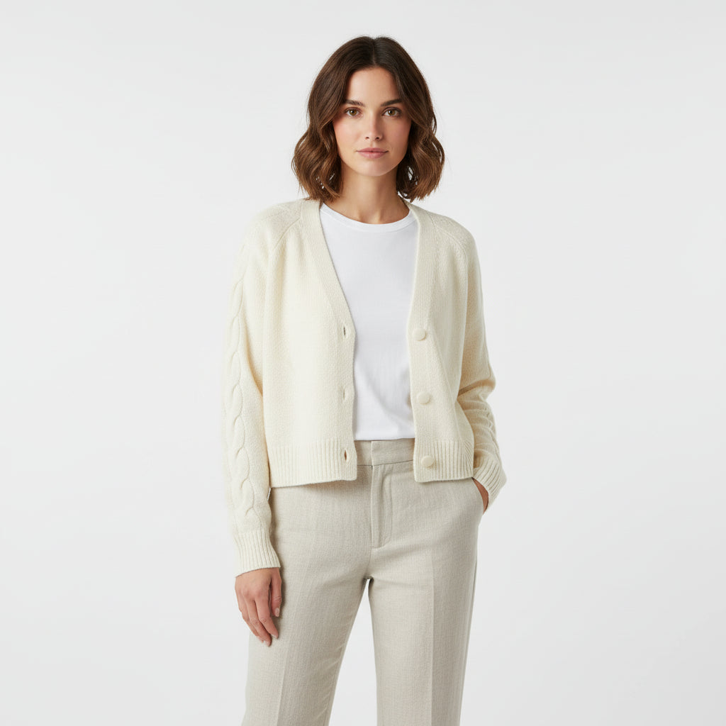 Women’s Cream Knitted Cardigan with Braided Sleeves