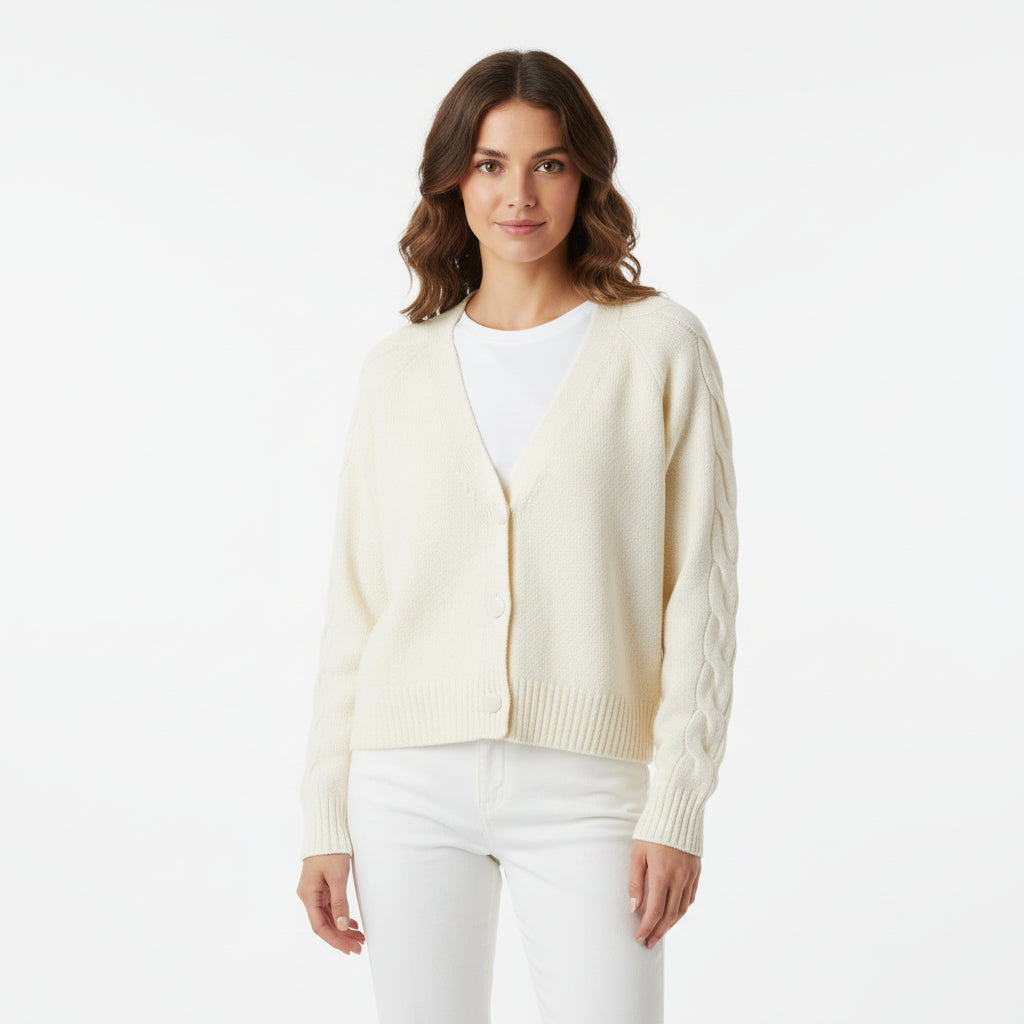 Women’s Cream Knitted Cardigan with Braided Sleeves