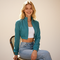 Cropped Lightweight Zip-Up Jacket – Teal Blue