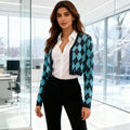 Blue & Black Argyle Cropped Cardigan with Long Sleeves