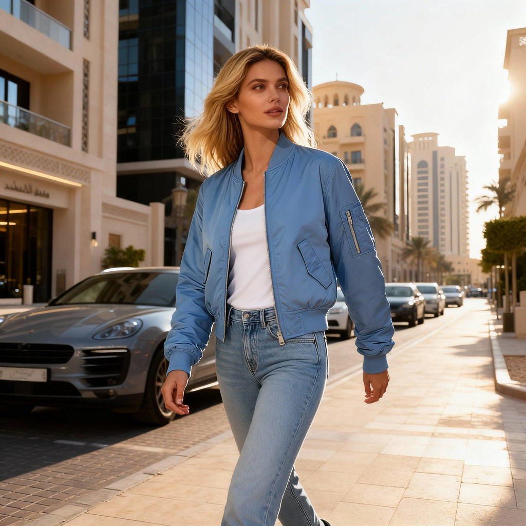 Sky Blue Bomber Jacket – Lightweight Streetwear Style