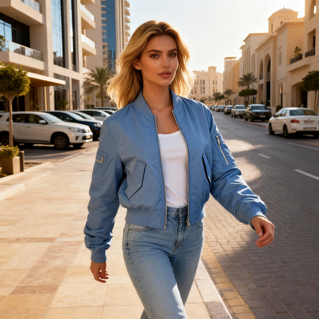 Sky Blue Bomber Jacket – Lightweight Streetwear Style