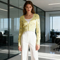 Light Yellow Floral Embroidered Knit Cardigan – Soft Lightweight Spring Layer