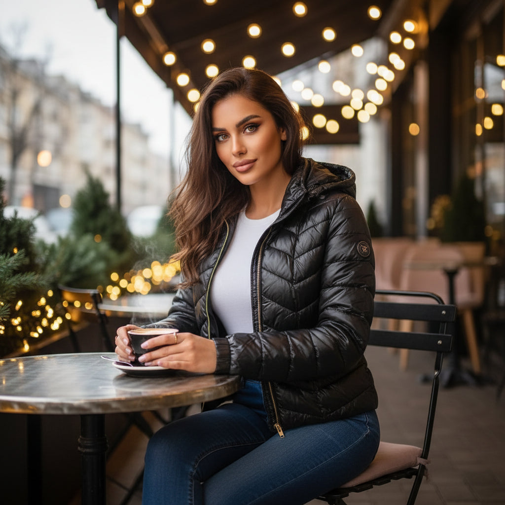 Women’s Black Lightweight Quilted Hooded Puffer Jacket
