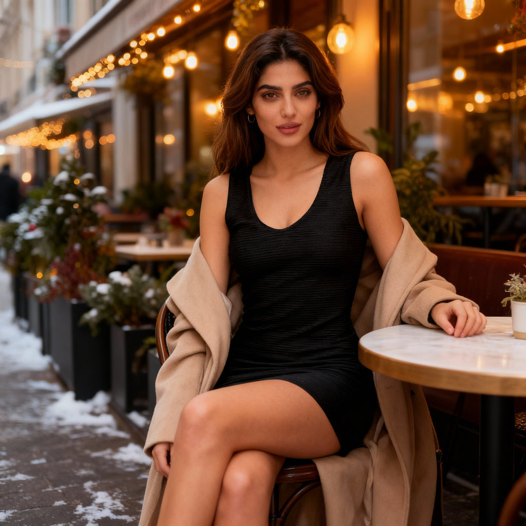 Classic Black V-Neck Bodycon Mini Dress