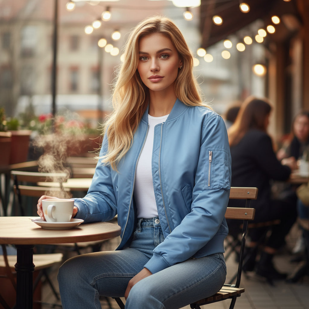 Sky Blue Bomber Jacket – Lightweight Streetwear Style