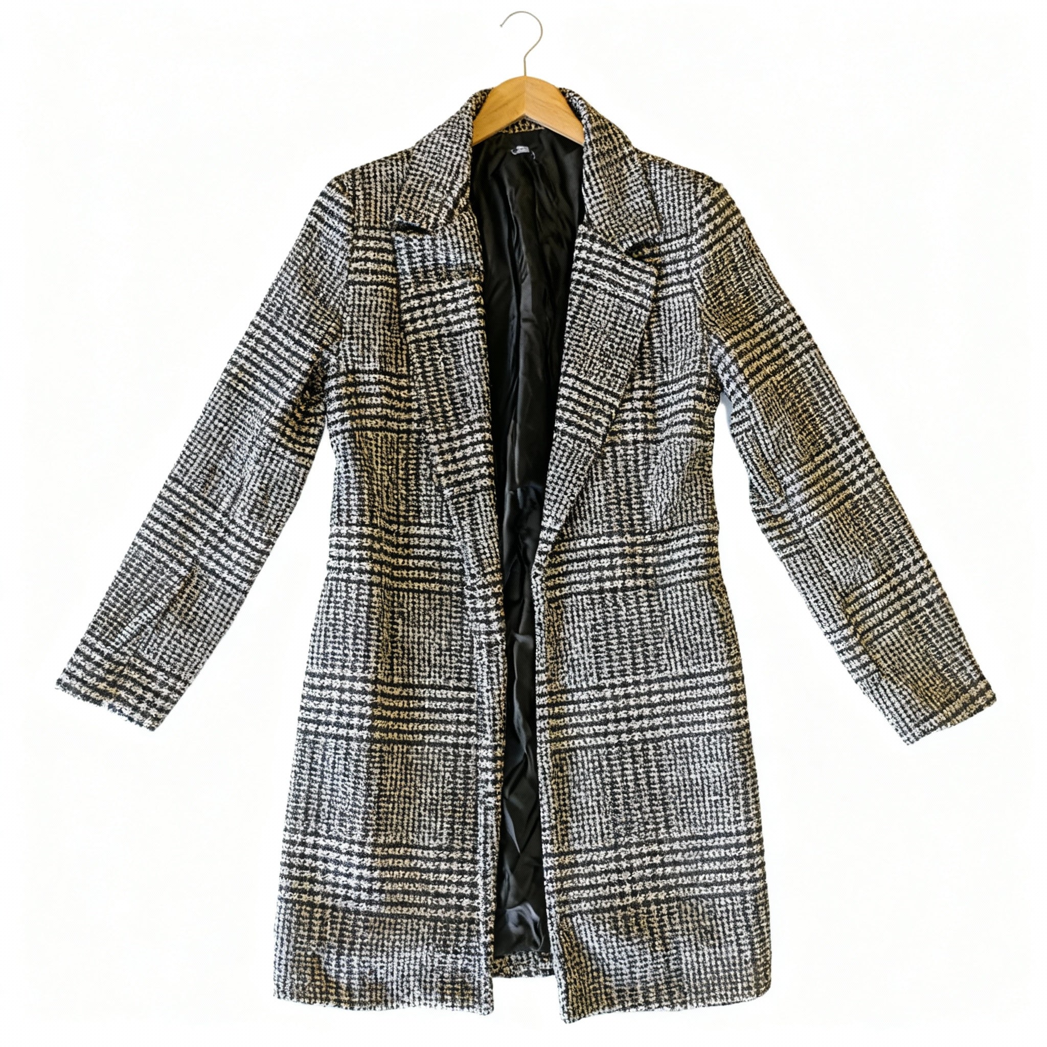 Classic Black & White Houndstooth Long Coat