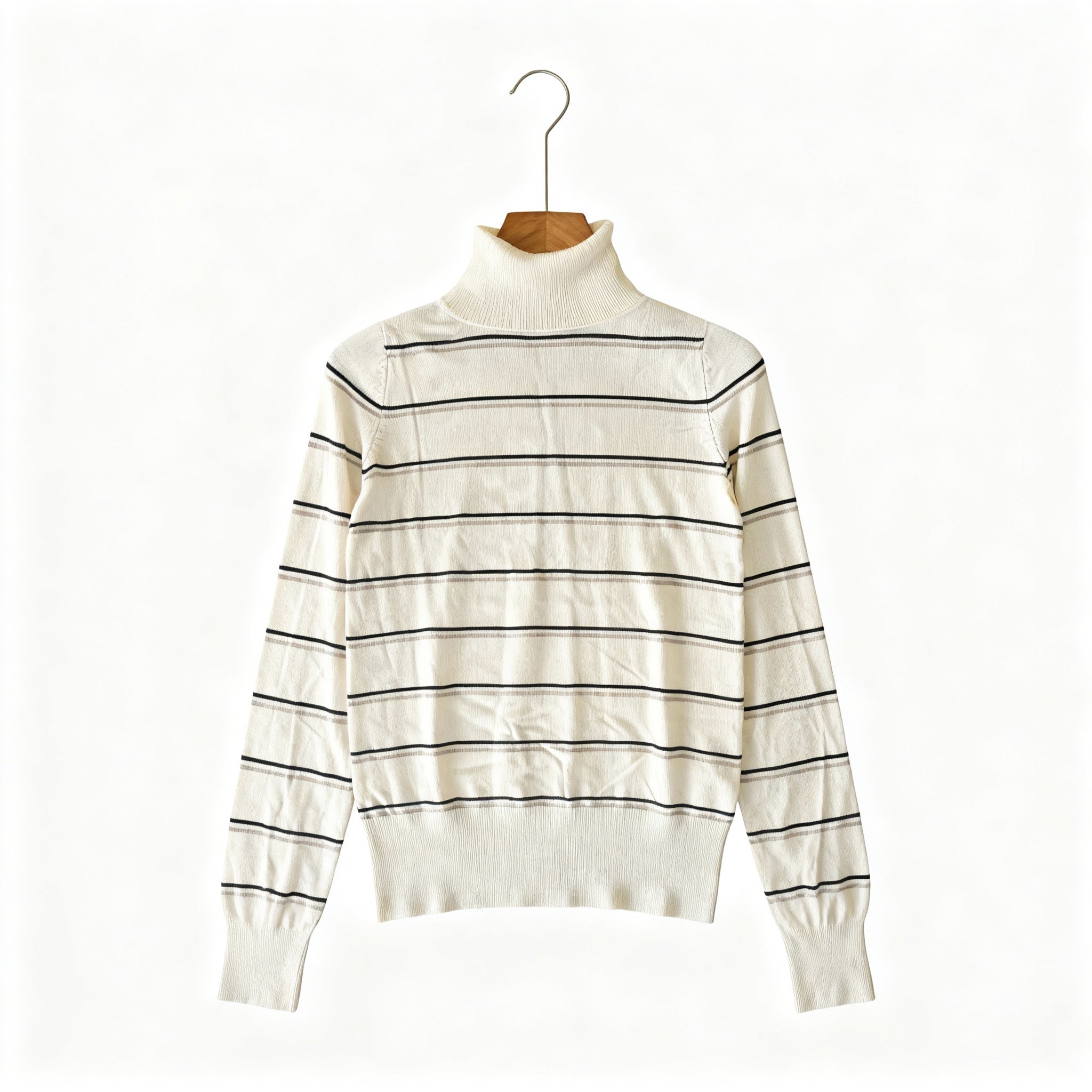 Striped Turtleneck Knit Top – Cream & Black