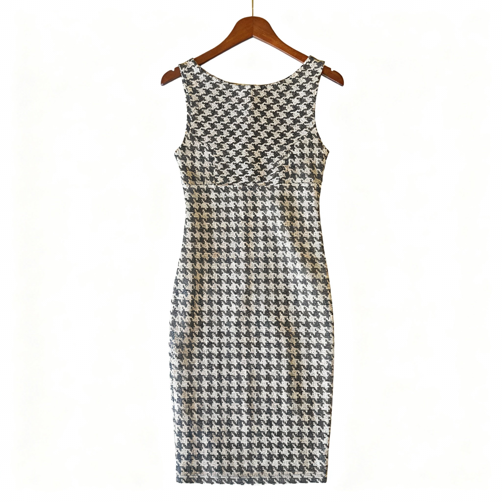 Classic Houndstooth Sleeveless Bodycon Dress