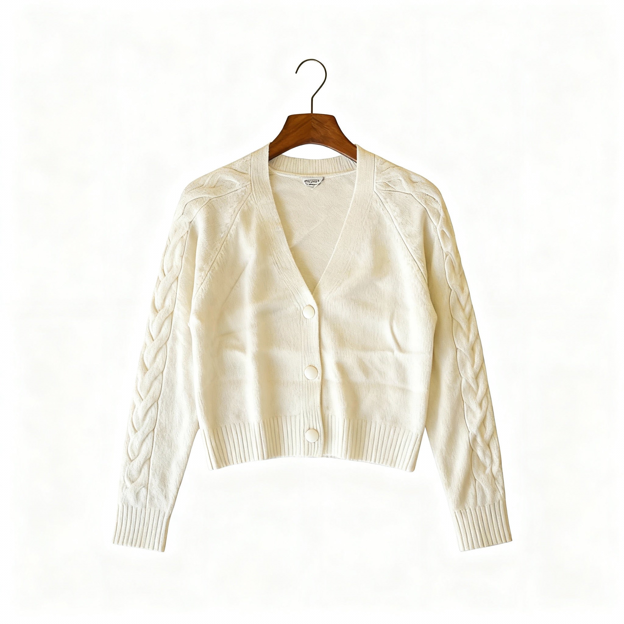 Women’s Cream Knitted Cardigan with Braided Sleeves