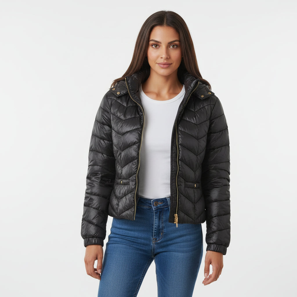 Women’s Black Lightweight Quilted Hooded Puffer Jacket