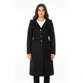 Black Hooded Wool-Blend Belted Coat