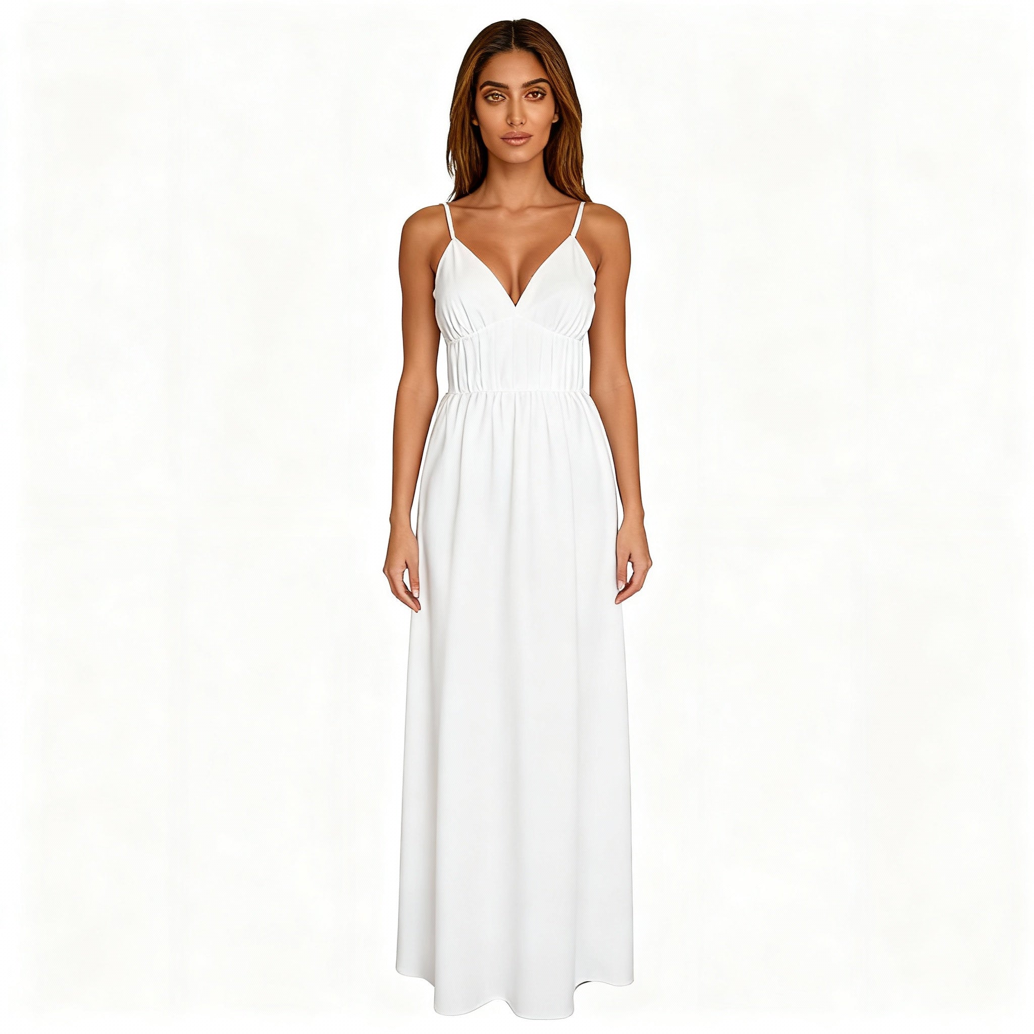 Elegant White V-Neck Maxi Dress
