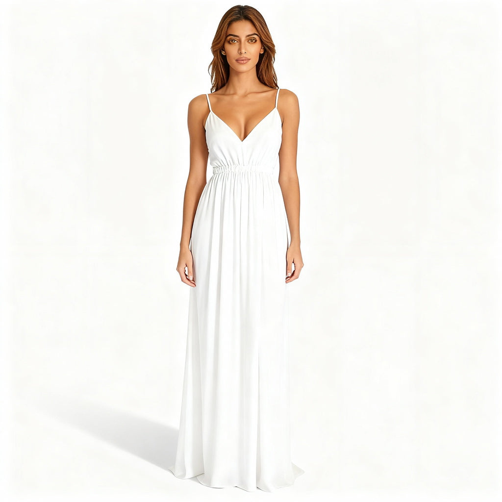 Elegant White V-Neck Maxi Dress