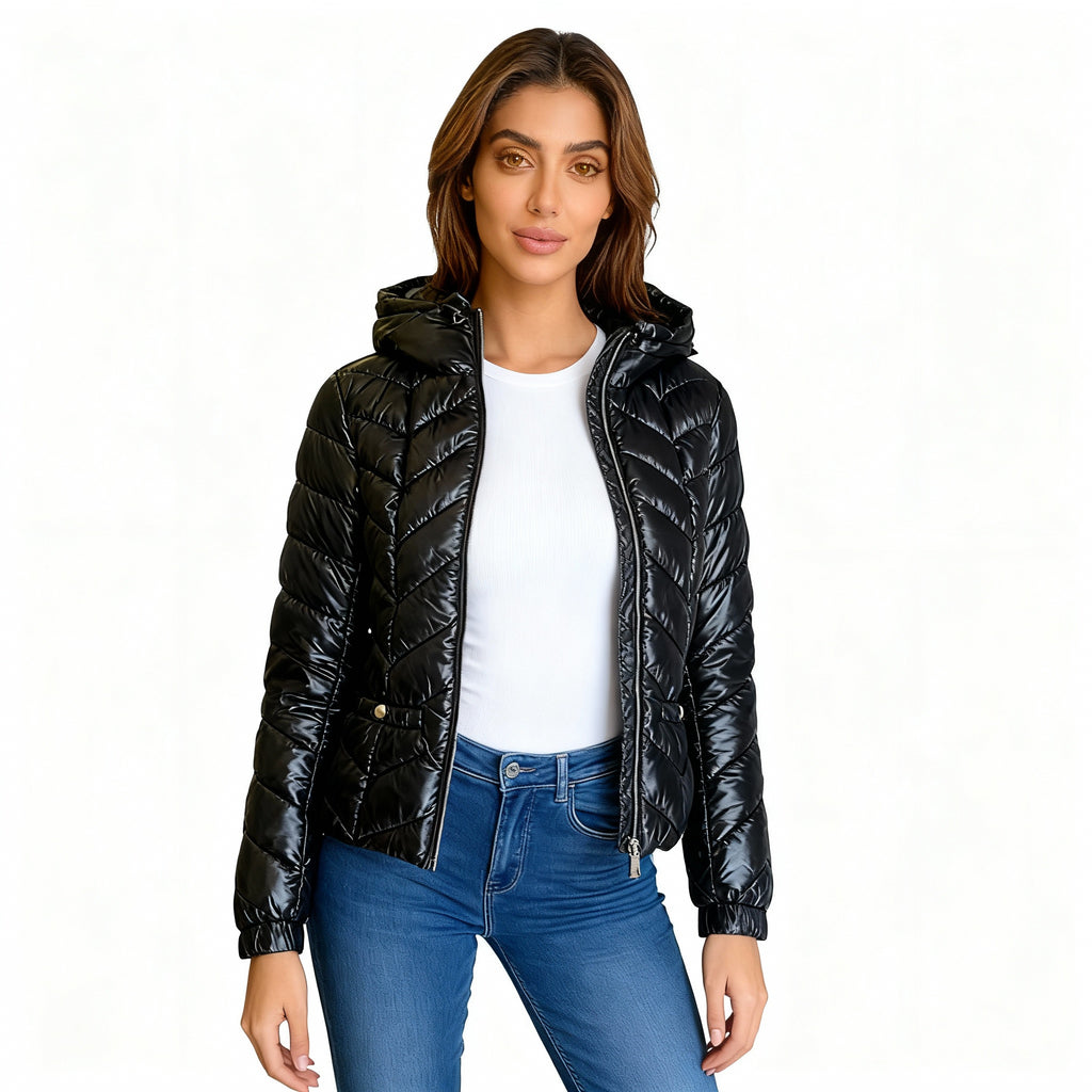 Women’s Black Lightweight Quilted Hooded Puffer Jacket