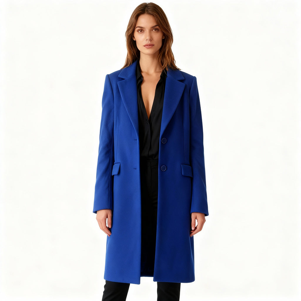 Royal Blue Long Wool Coat with Classic Tailored Fit