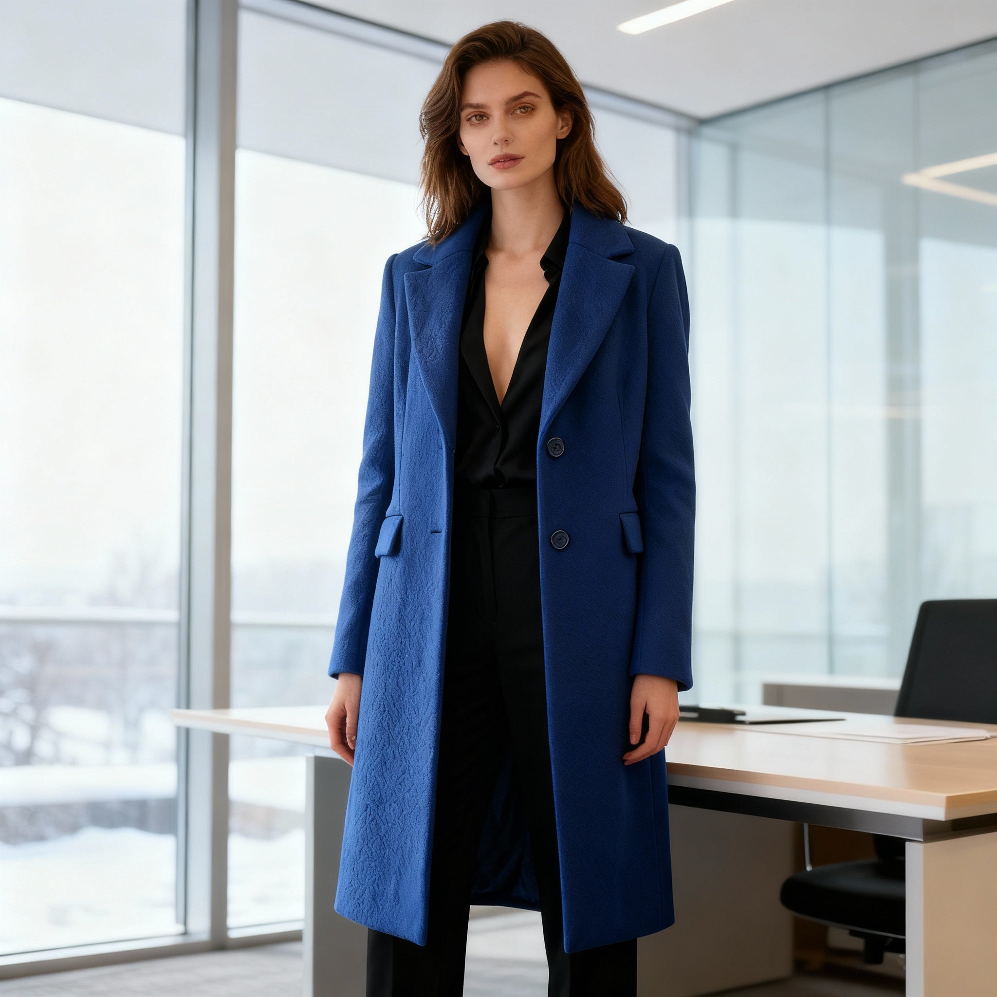Royal Blue Long Wool Coat with Classic Tailored Fit