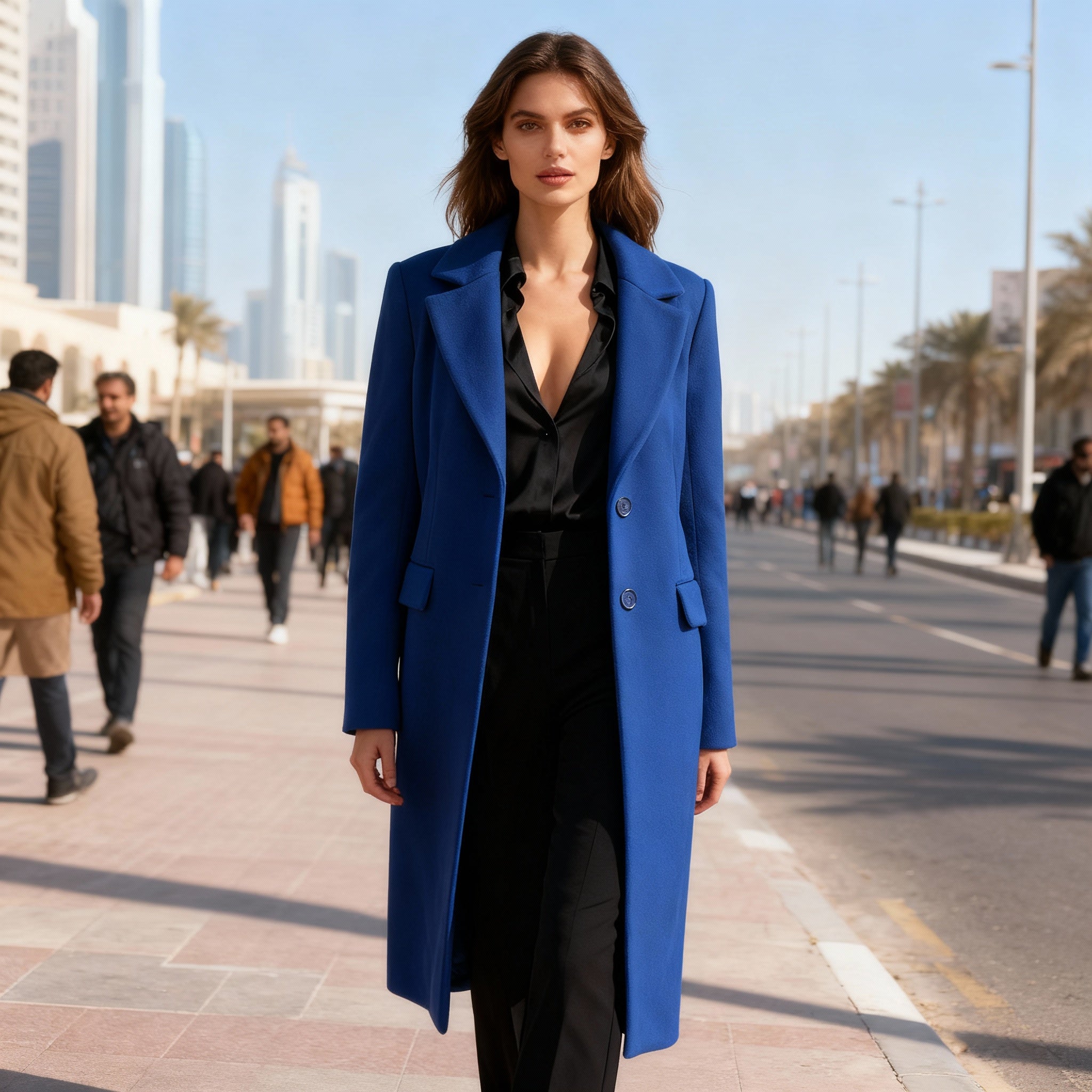 Royal Blue Long Wool Coat with Classic Tailored Fit