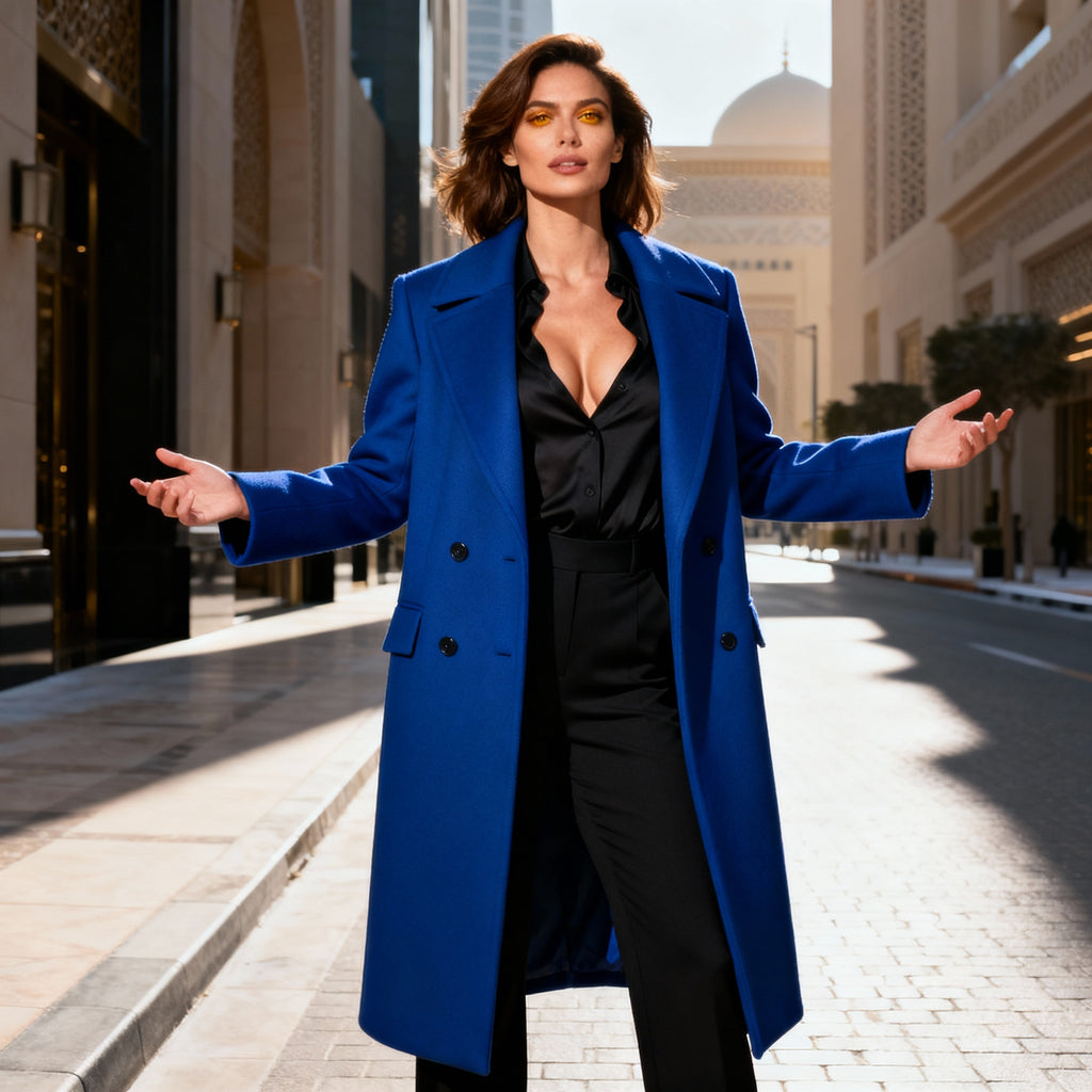 Royal Blue Long Wool Coat with Classic Tailored Fit